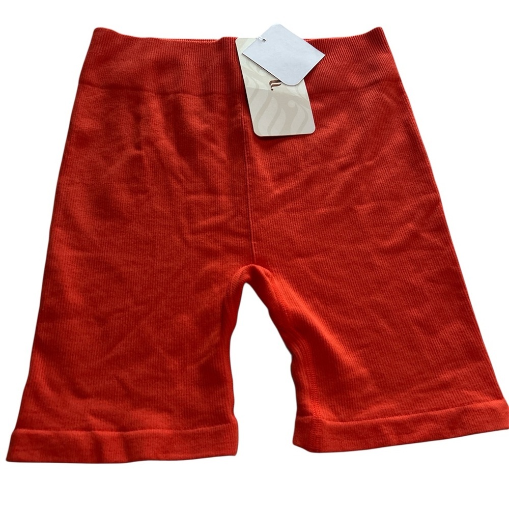 Fabletics High Waisted Seamless Rib Short in Orange